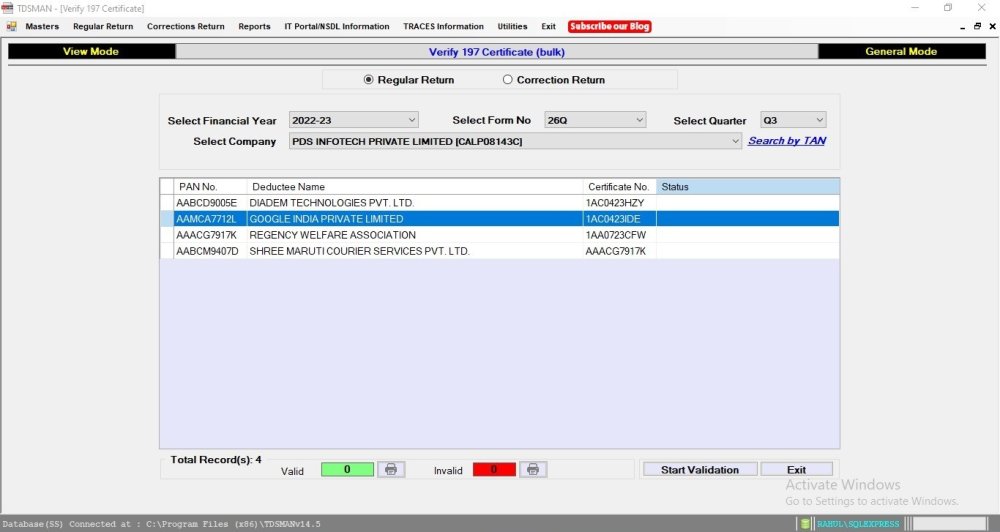 Validate 197 Certificate - Bulk Validate 197 Certificate - Bulk