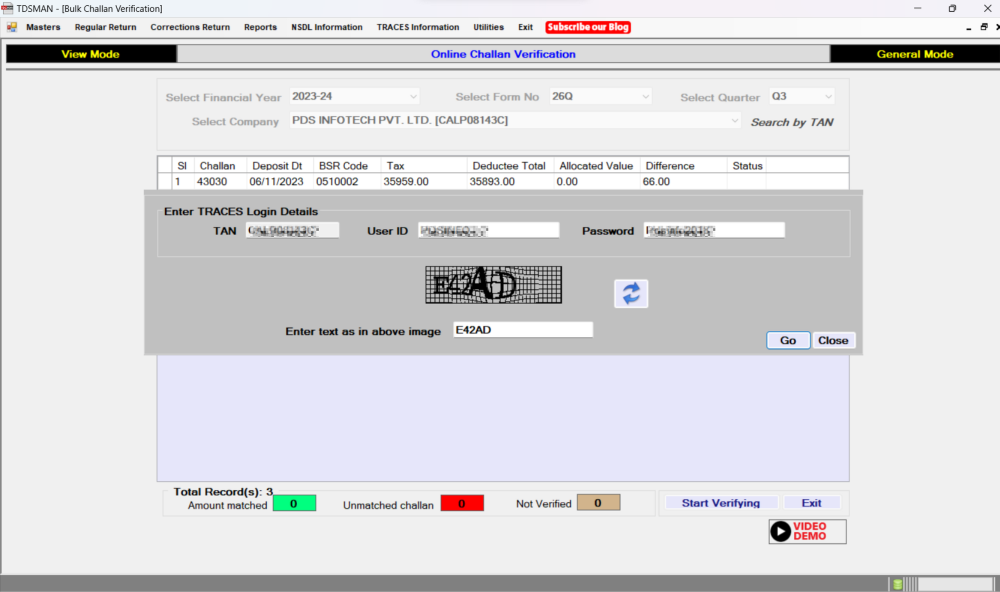 Verify Challans - Start Verification