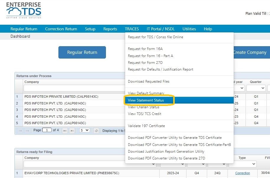View Statement Status view-statement-status