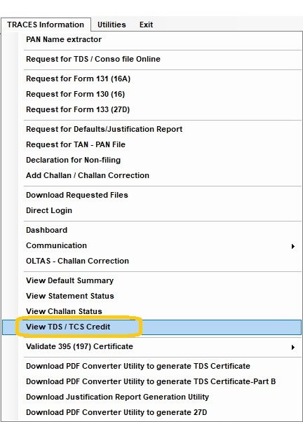Traces - View TDS/TCS Credit view-tds-or-tcs-credit-button