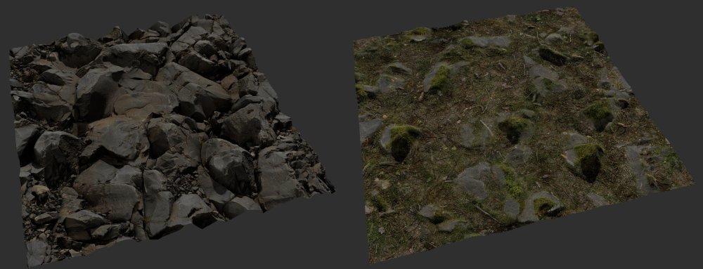 The original material compared to the transformed surface.