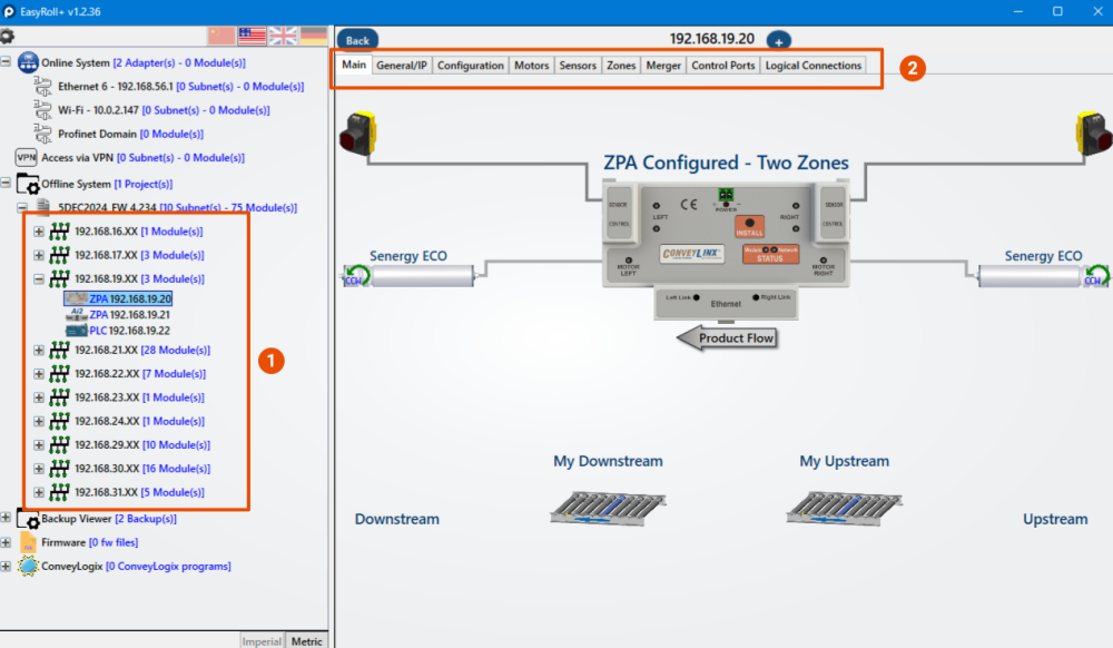 Module Configuration Screen Tabs - EasyRoll+ User Manual - 1