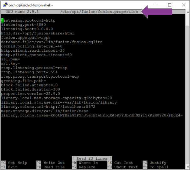 How to Edit a Configuration File in Red Hat Orchid Fusion VMS