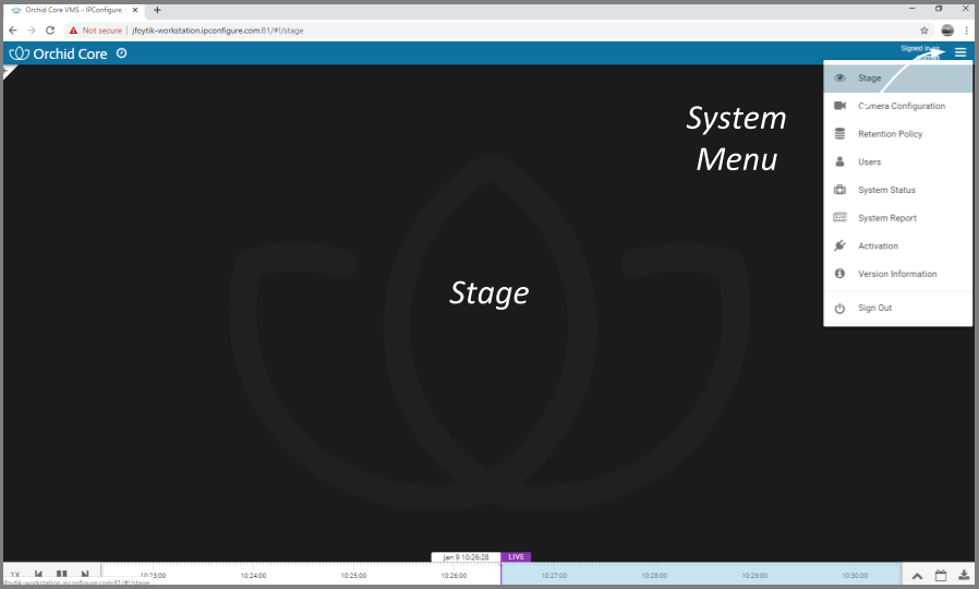 Accessing the System Menu - Orchid Recorder Administrator Guide - 2.8.0
