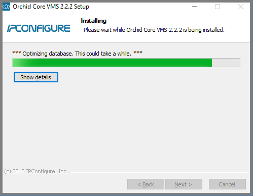 Sample Database Optimization Screen