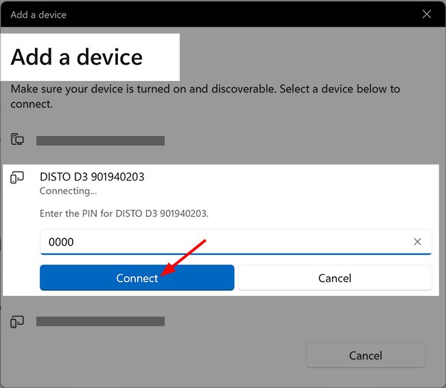 Add a device window Add Disto