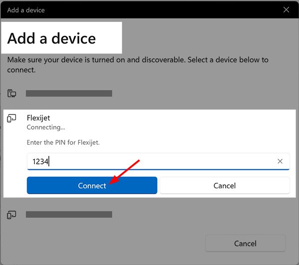 Add a device window Add Flexijet