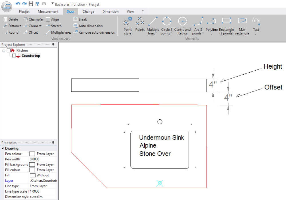 Backsplash drawn on a countertop