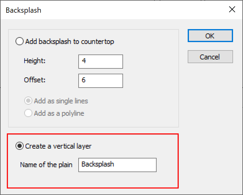 Backsplash dialog create a vertical layer highlighted