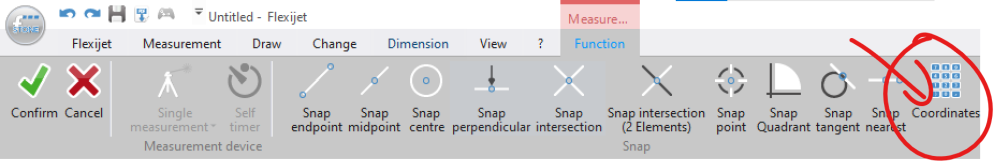 Coordinate Button circled on Contextual ribbon