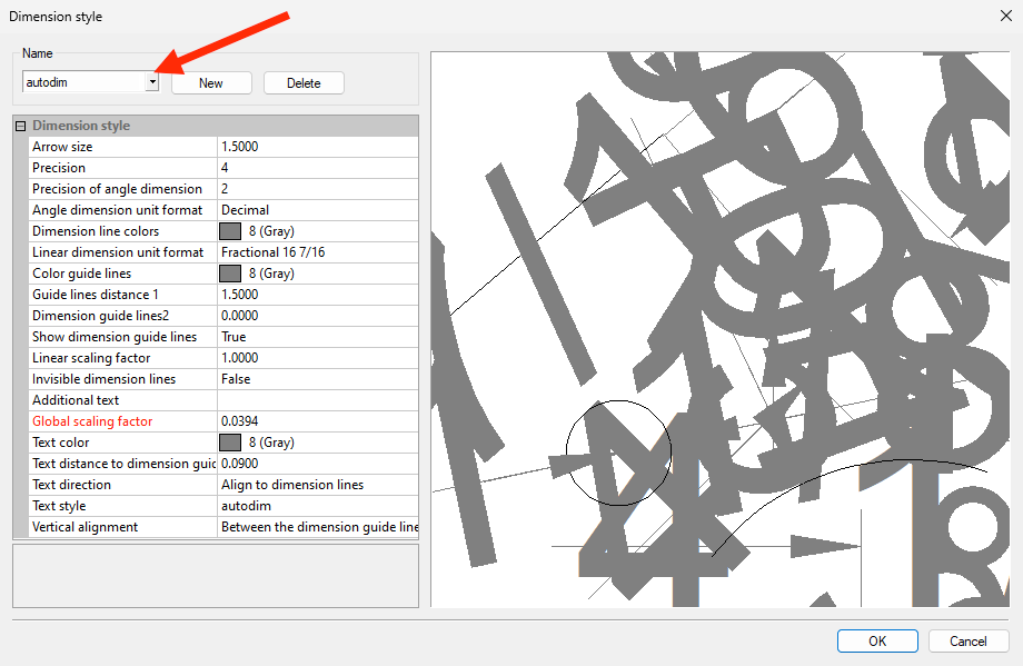 Dimension Style window