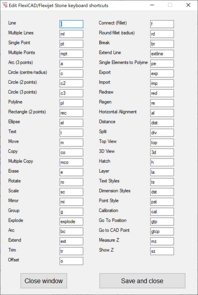 Flexijet Config Tool Edit Keyboard Shortcuts Window