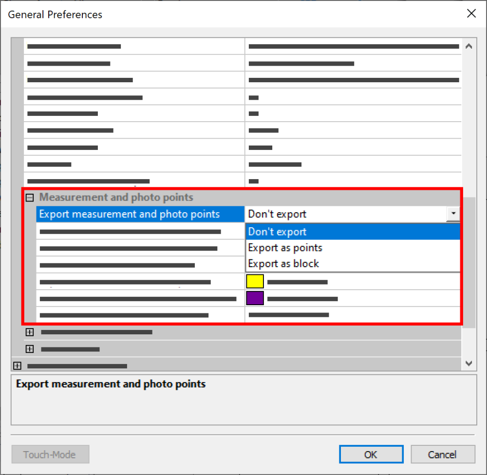 Export Measurement Points on General Preferences