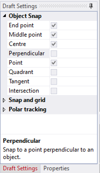 FlexiCAD Draft Setings Snap options