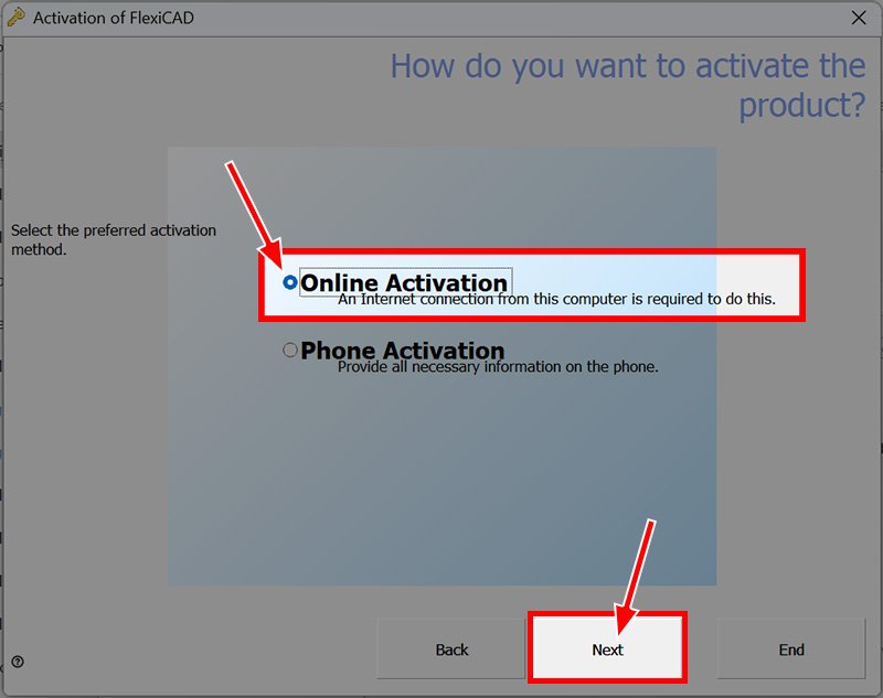 FlexiCAD Activation Online Activation