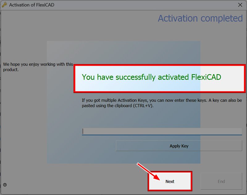 Successfully activated FlexiCAD