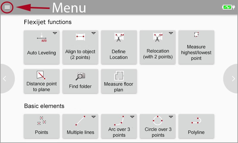 Flexijet display with menu button noted