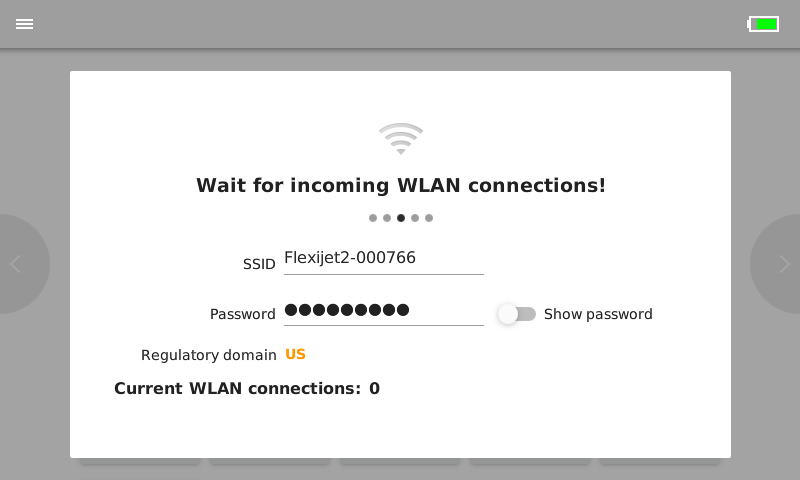 Flexijet Screen Wait for incoming Wlan Connections