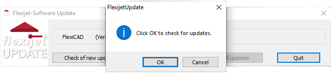 Flexijet Software Update Tool showing ok to check for updates