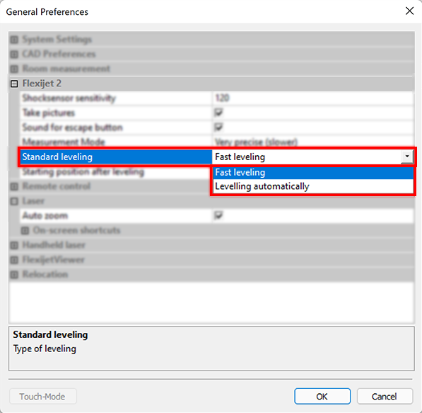 General Preferences window with 'Levelling Type' selected