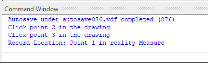 Location from Drawing and Reality Command window: Record location: Point 1 in Reality Measure