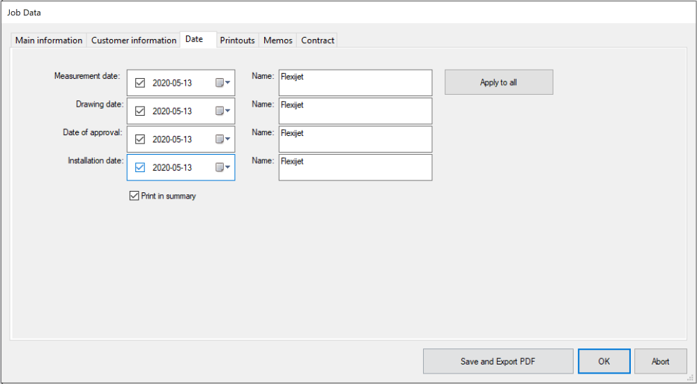 PDF Export Date information