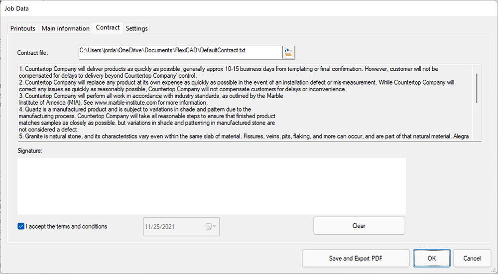 PDF tool contract tab