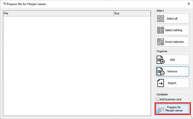 Prepare for Flexijet Viewer dialog window