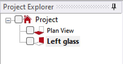 Project explorer showing Left glass folder active
