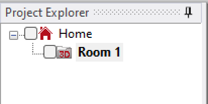 Project Explorer with Home Folder and room 1 3D folder