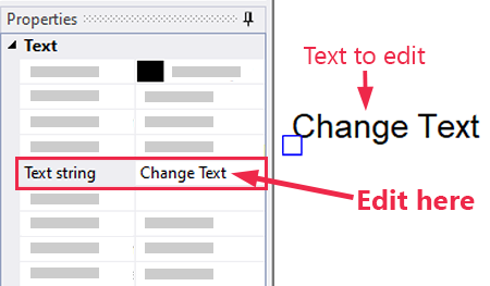 Properties change text string