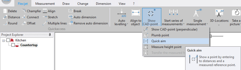 Quick aim button from the Show CAD-point drop-down menu