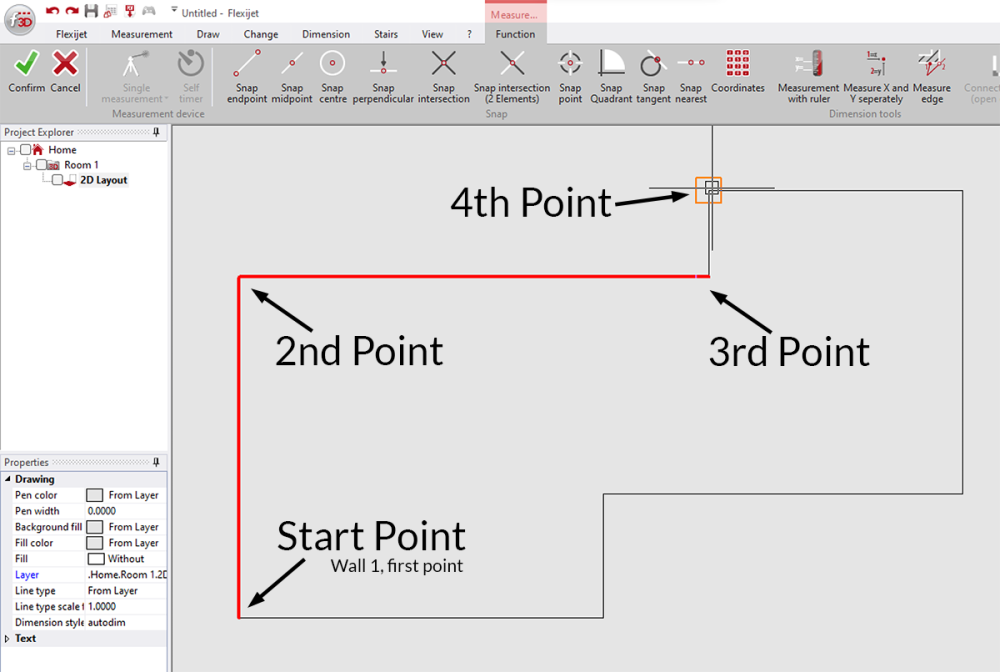 Room from layout clicking points on lines