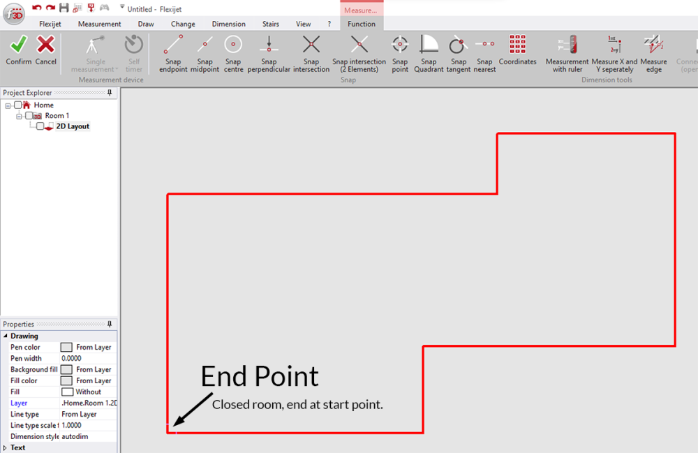 Room from layout closed room last point
