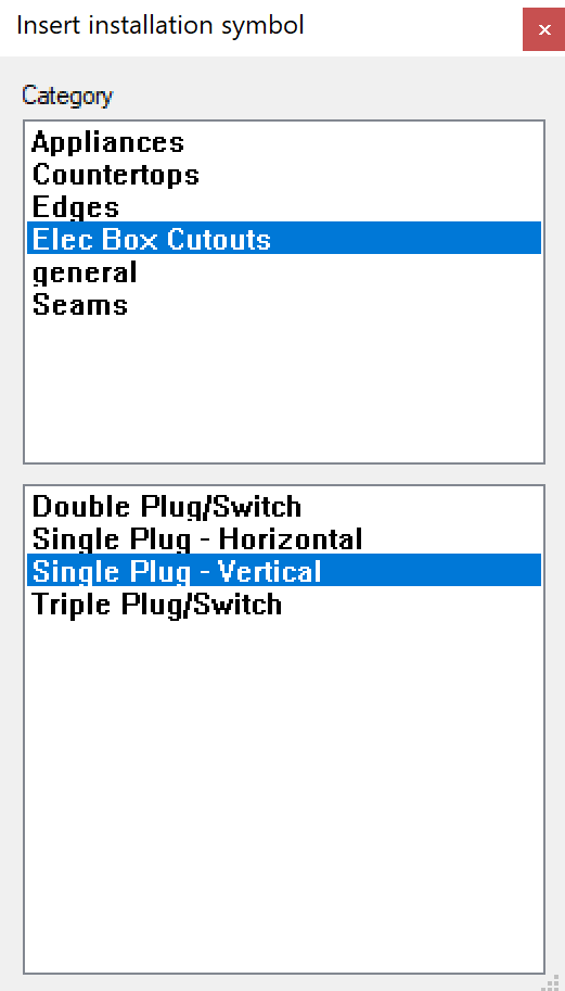Insert Install symbols selection with elec box highlighted