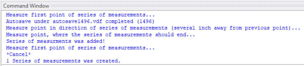 Command window Series of measurements parallel to plane