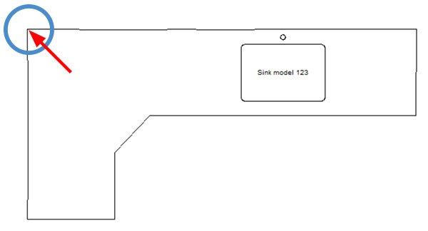 Show corners diagram of countertop with corner indicated