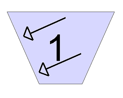 Shower piece 1 with arrows showing intersection line