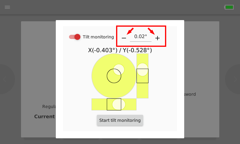 Tilt monitoring function with adjustment circled