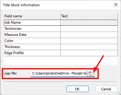 Title Block Information window with Logo file highlighted