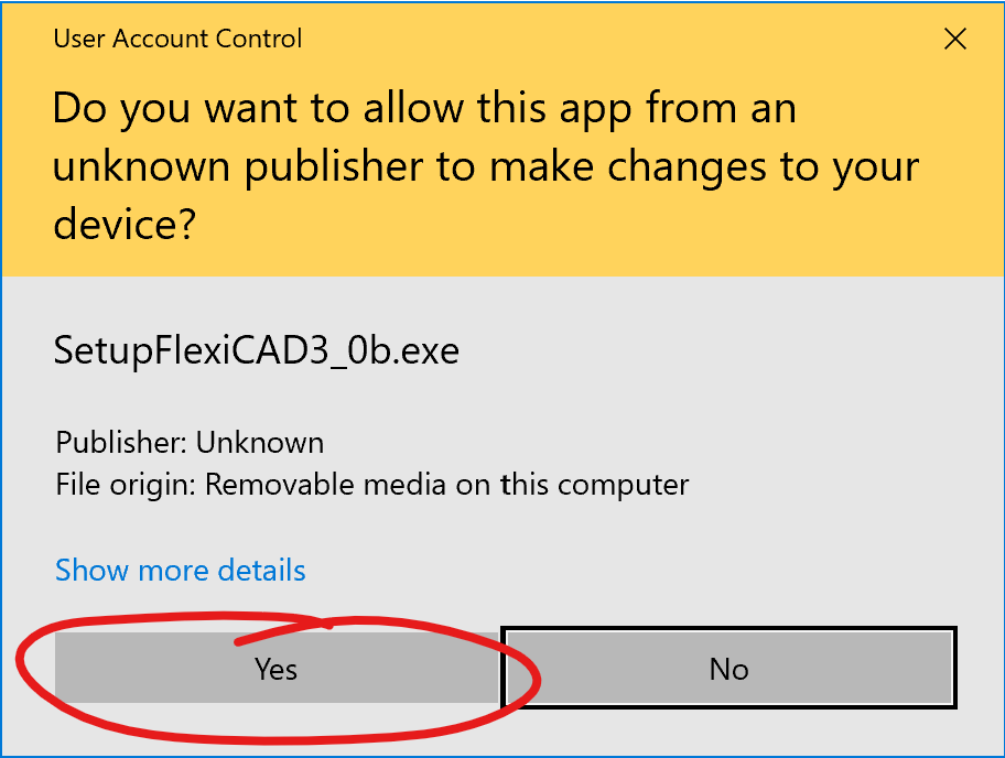 User account control pop-up window