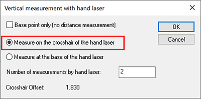 Vertical Measurment with Hand Laser window with Measure on the Crosshair of the hand laser highlighted