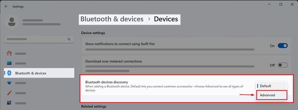 Windows 11 settings bluetooth advanced