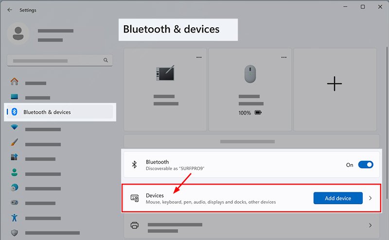 Windows settings click on devices
