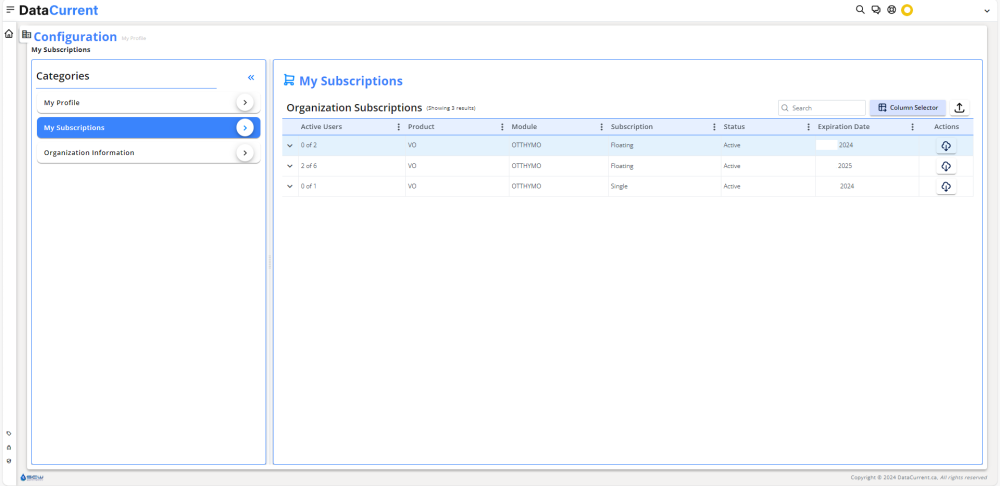 Figure 1 – Main page My Subscription