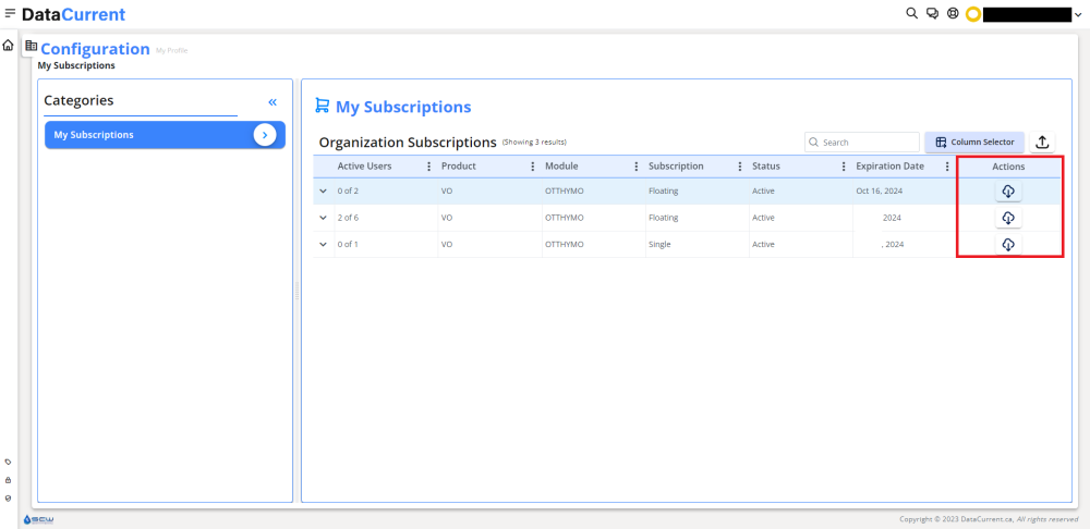 Figure 10 – Download License File, “Actions” column