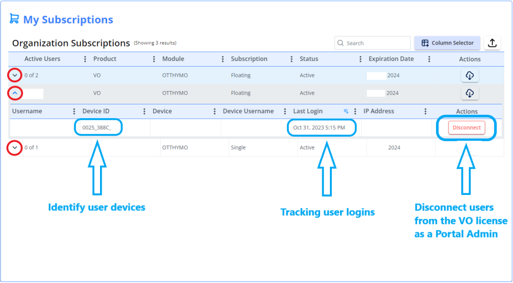 Figure 12 – Click the drop-down arrow to see active user information