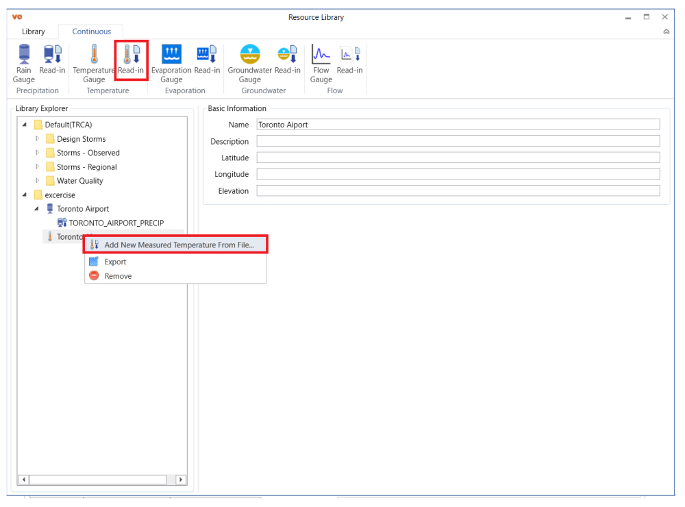 Step 3: Add Temperature Data to the Resource Library - Visual OTTHYMO - 6