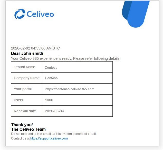 Subscription confirmation email from Celiveo 365