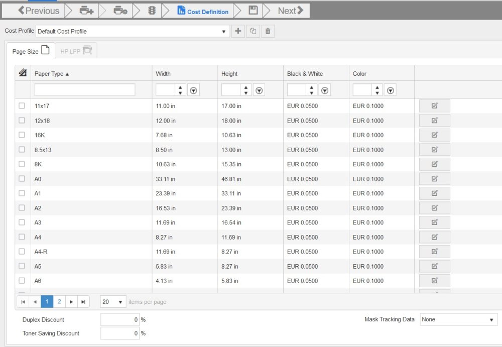 celiveo 365Microsoft universal Print cost settings